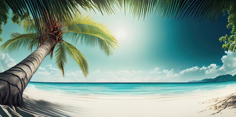 Wall Mural - Panoramic Banner Holiday Beach Vacation With Emerald Blue Water Generative AI