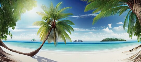 Wall Mural - Panoramic Banner Luxurious Beach Resort With Emerald Blue Water Generative AI