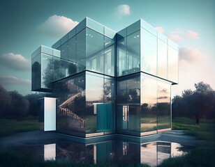 Wall Mural - House or structure with a lot of glass. Modern luxury villa exterior in minimal style with glass wall, Ai generative