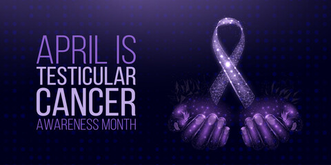 Wall Mural - Testicular cancer awareness month concept. Banner with purple ribbon awareness and text. Vector illustration