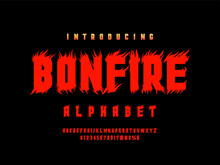 Fire Style Alphabet Design With Uppercase, Numbers And Symbols