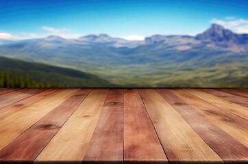 Wall Mural - Wooden Plank Mountain Range Backdrop And Copy Space Generative AI