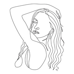 Wall Mural - Printable one line woman drawing. Line Art Woman. Portrait minimalistic style.One line vector illustration.