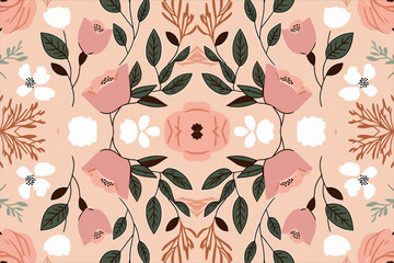 Sticker - Floral seamless pattern light pink tone background. Abstract graphic line modern elegant minimal vintage retro style. Design for fabric texture textile print art background wallpaper tile backdrop.