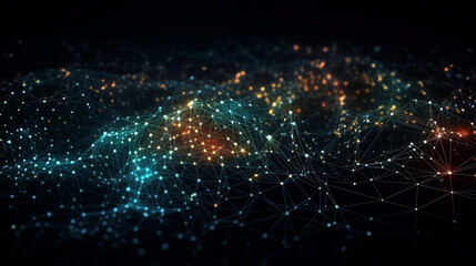 Aufkleber - Big Data visualisation background with connected lines and dots, created with Generative AI technology