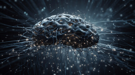 Aufkleber - Visualization of artificial intelligence with neural connections, science background. Generative AI