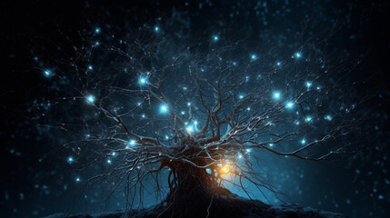 Aufkleber - Visualization of artificial intelligence with neural connections, science background. Generative AI