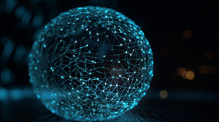 Aufkleber - Big data futuristic background with a sphere made up of dots and lines, created with Generative AI technology