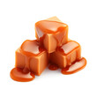 Caramel candy with caramel topping on white backgrounds. Healthy food ingredient. Come AI generated.