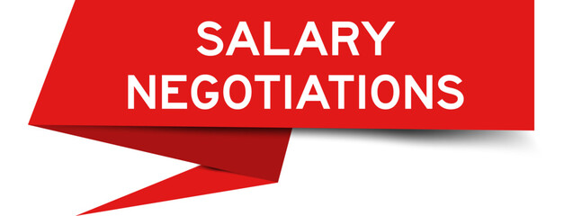 Sticker - Red color speech banner with word salary negotiations on white background