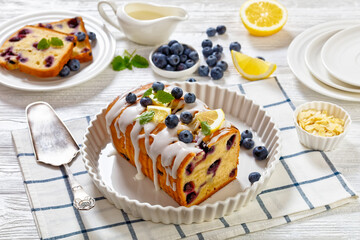 Wall Mural - Lemon Blueberry Bread with Lemon Glaze, top view