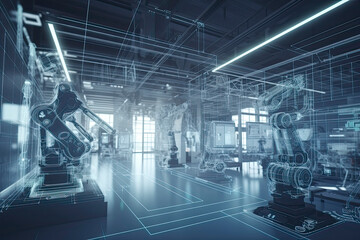 computer aided manufacturing m2m automation technology industry 4.0 engineering, 3d robot teamwork w