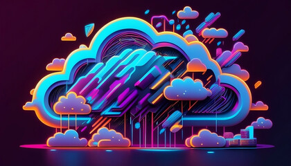 Wall Mural - Cloud Computing Technology Vector Illustration. Modern cloud technologies, Banner, Ad, E-Learning, Website.