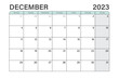 2023 December illustration vector desk calendar or planner weeks start on Monday in light green and gray theme