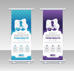 Wall Mural - New Modern Abstract Medical Clinic Roll Up Banner, Creative Minimal x Banner, Modern Minimalist Professional and Corporate Medical roll up banner vector template design 