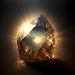 a strong light hitting a golden diamond magical dreamy high detailed 