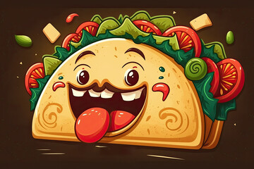 Cute Cartoon character of smiling fun tacos. Generative AI