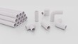 Electrical white conduit pvc pipes and connectors, realistic 3d rendering
