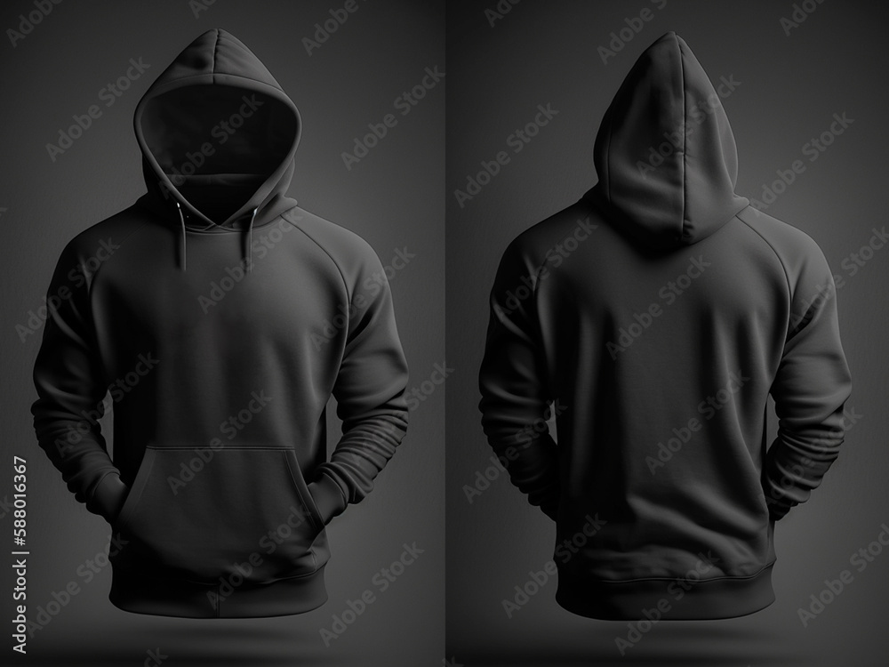 Black Hoodie Front and Back Mockup Blank Black Hoodie Template Mockup