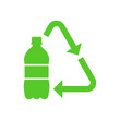 Recycle plastic logo icon, Arrows pet bottle shape recycling sign, Reusable ecological preservation concept, Pictogram flat design, Isolated on white background, Vector illustration