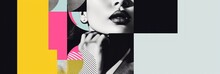 Fashion Girl Collage. A Banner With A Woman And Paper Geometric Collage. Contemporary Magazine Composition. Colorful Photo. Modern Banner. High Quality Photo Generate AI