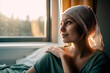 Woman with cancer during chemotherapy recovering from illness in hospital. Ai generated