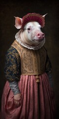 Wall Mural - Pig in renaissance dress, created with Generative AI technology