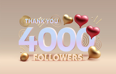 Thank you 4000 followers, peoples online social group, happy banner celebrate, Vector illustration