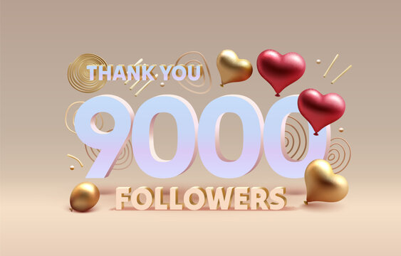 Thank you 9000 followers, peoples online social group, happy banner celebrate, Vector illustration
