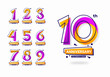 Colorful modern anniversary celebration logotype set. 1, 2, 3, 4, 5, 6, 7, 8, 9, 10