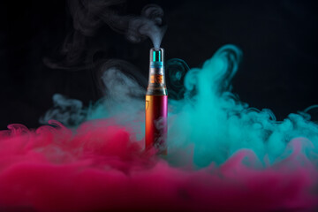 Studio shot of an electric cigarette vape with smoke cloud. Generative ai