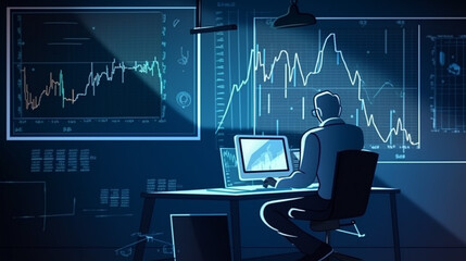 Wall Mural - businessman graph analysing stock market on investment financial planning management strategy, gener