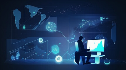 Wall Mural - businessman graph analysing stock market on investment financial planning management strategy, gener