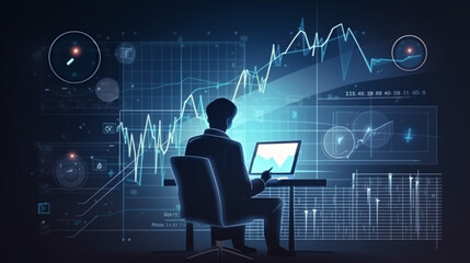 Wall Mural - businessman graph analysing stock market on investment financial planning management strategy, gener