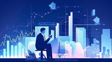 Wall Mural - businessman graph analysing stock market on investment financial planning management strategy, gener