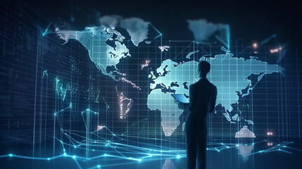 Wall Mural - businessman graph analysing stock market on investment financial planning management strategy, gener