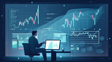 Wall Mural - businessman graph analysing stock market on investment financial planning management strategy, gener