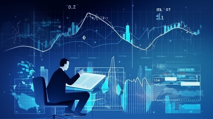Wall Mural - businessman graph analysing stock market on investment financial planning management strategy, gener