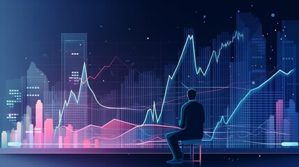 Wall Mural - businessman graph analysing stock market on investment financial planning management strategy, gener