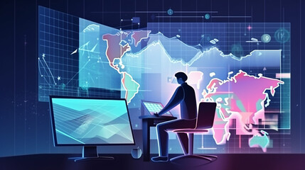 Wall Mural - businessman graph analysing stock market on investment financial planning management strategy, gener