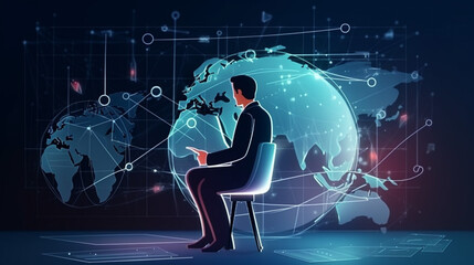 Wall Mural - businessman graph analysing stock market on investment financial planning management strategy, gener