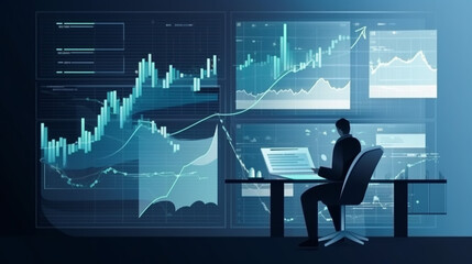 Wall Mural - businessman graph analysing stock market on investment financial planning management strategy, gener