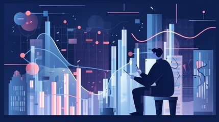 Wall Mural - businessman graph analysing stock market on investment financial planning management strategy, gener
