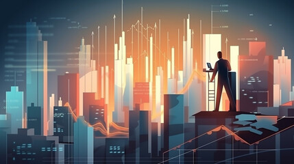 Wall Mural - businessman graph analysing stock market on investment financial planning management strategy, gener