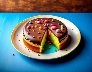 Wall Mural - a cake with a slice missing on it. birthday
