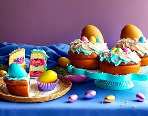 Wall Mural - a table with easter cakes and a cake on it
