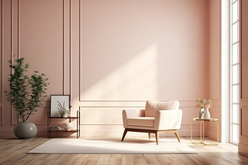 Poster - cozy living room with a comfortable chair and a vibrant potted plant. Generative AI