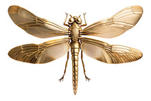 A Golden Dragonfly As A Brooch. Isolated On Transparent Background. Generative AI.
