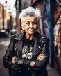 Timeless Attitude: A Leather-Clad Punk Lady at Graffiti Alley