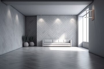 Wall Mural - Illustration of an empty room with a couch and vases. Generative AI